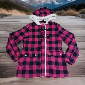 Pink Platinum Girls 10/12 Raincoat Black Pink Checker Jacket Thick Warm Coat L